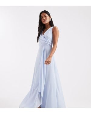 TFNC London Bridesmaid Chiffon Wrap Top Draped Maxi Dress - Blue