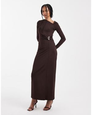 4th & Reckless Double Layered Slinky Off-shoulder Metal Hardware Maxi Dress - Brown