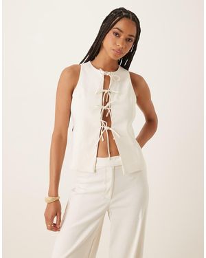 Mango Tie Front Linen Mix Waistcoat Co-ord - Natural