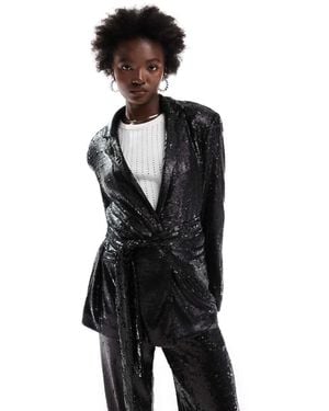 ASOS Sequin Tie Waist Blazer - Black