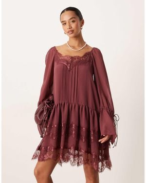 ASOS Asos Design Petite Long Sleeve Sweetheart Neckline Mini Dress - Red