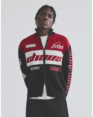 Bershka Racing Zip-up Knit Jacket - Red