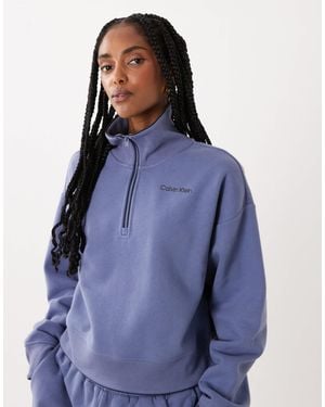 Calvin Klein French terry sweatshirt im set mit viertelreißverschluss und paspeldetail - Blau