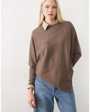 Mango Top Van Gebreide Stof Met Asymmetrische Zoom - Bruin