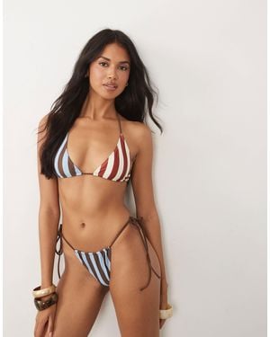 ASOS – ellie santorini – vorn gebundenes triangel-bikinioberteil mit kontrastierenden streifen - Braun