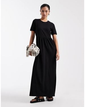 Threadbare Maxi Jurk Van Jersey Met Korte Mouwen - Zwart