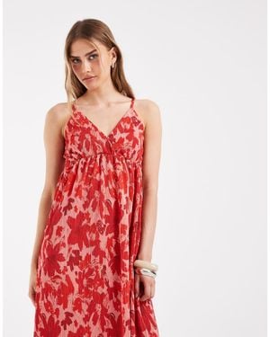 Pieces Wrap Detail Cami Plisse Maxi Dress - Red