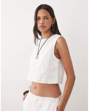 Mango Lisboa 100% Cotton Sleeveless Textured Top Co-ord - White