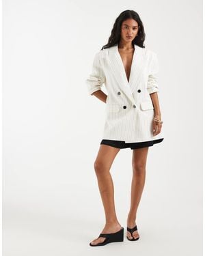 ASOS Tailored Double Breasted Blazer With Linen - Natural