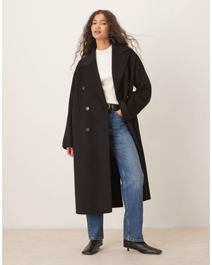 Mango Wool Mix Double Breasted Midi Coat - Black