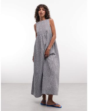 Collusion Robe babydoll à col montant - vichy - Gris