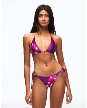 Bershka Satin Triangle Bikini Top - Red