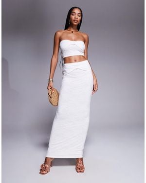 Kaiia Exclusive Double Layered Slinky Lace Knot Detail Maxi Skirt - White