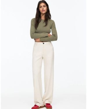 Pull&Bear Pantalon droit ajusté - écru - Blanc