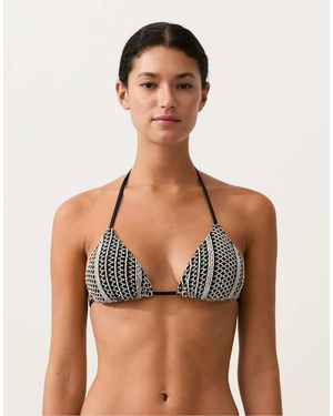 Oysho Top Bikini A Triangolo All'Uncinetto - Nero