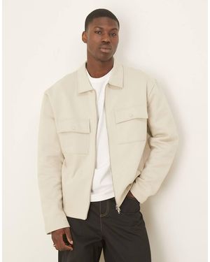 ASOS Premium Heavyweight Oversized Zip Up Shacket - Natural
