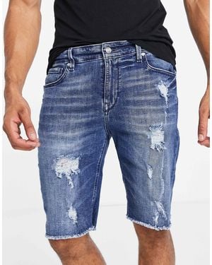 Guess Denim Shorts With Abraisions - Blue
