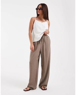 Only Petite Linen Mix Pull On Wide Leg Pants - Natural