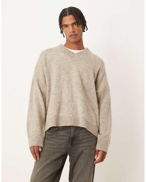 ASOS Jersey Color Topo De Corte Cuadrado Ultragrande Con Cuello De Pico De Punto De - Neutro