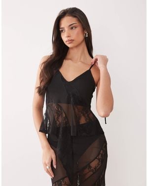 ASOS Mesh And Lace Insert Cami Top Co-ord - Black