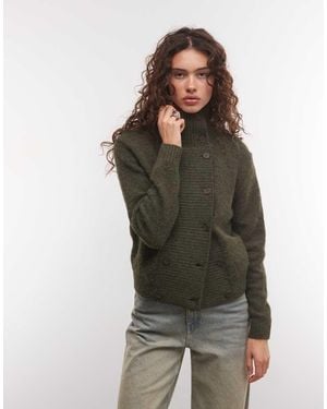 Weekday High Neck Button Cardigan - Green