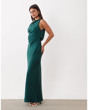 ASOS Satin Drape Bodice Maxi Dress With Cowl Back Detail - Green