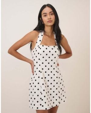 Nobody's Child Polka Dot Linen-Blend Emily Mini Dress - Natural
