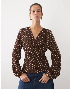 Mango Plisse Wrap Long Sleeve Top - Brown