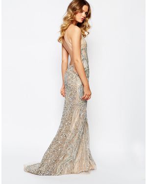 a star is born gold dress A Star Is Born embellished mini dress with scallop detail in gold