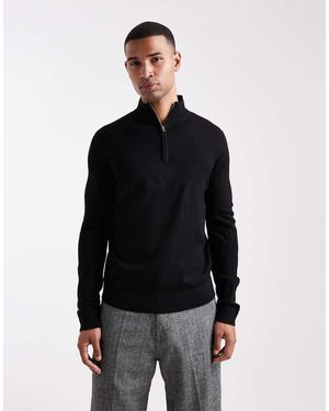 Brave Soul Fine Knit Quarter Zip Jumper - Black
