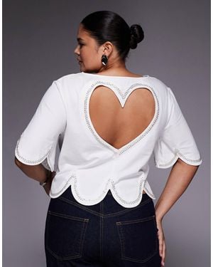 ASOS Curve Embellished T-shirt With Heart Cut Out - Gray