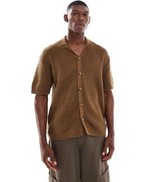 Only & Sons Relaxed Fit Crochet Shirt With Revere Collar - Brown