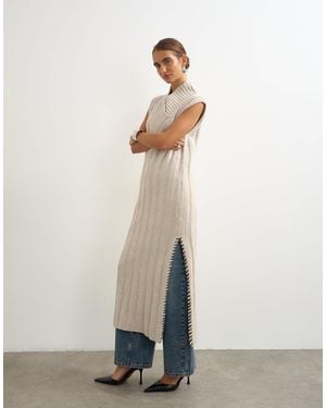 TOPSHOP Longline-strickkleid mit zopfmuster - Weiß