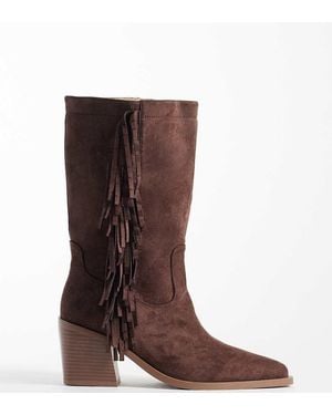 SIMMI Simmi London Santo Wide Fit Western Mid Ankle Boots With Fringes - Brown