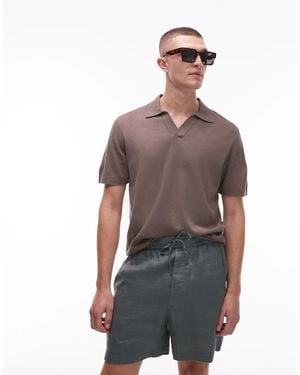 ARKET Cotton Linen Knitted Shirt Sleeve Polo Shirt - Gray