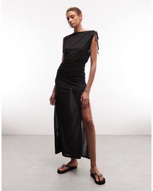 Weekday Sheer Slash Neck Maxi Dress With Ruched Side Detail - White
