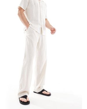 Bershka Linen Rich Striped Trouser - White