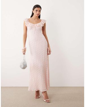 Gina Tricot Frill Lace Maxi Dress - Pink