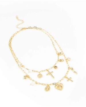 Lovisa – vergoldete halskette mit süßwasserperle, kreuz- und herzanhänger - Mettallic