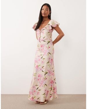 Vero Moda Flutter Sleeve Satin Maxi Dress - Pink