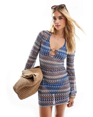 Accessorize Strand-Overgooier Van Mesh Met Zigzagprint - Blauw