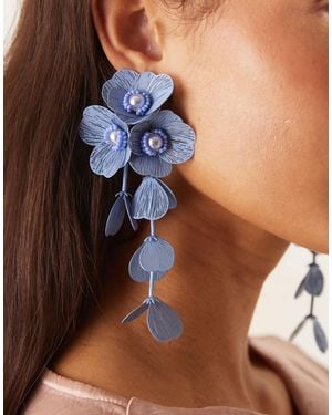 ASOS Drop Earrings With 3d Floral Design - Brown