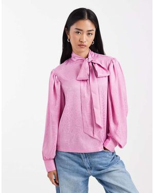 ASOS Animal Jacquard Tie Neck Blouse - Pink