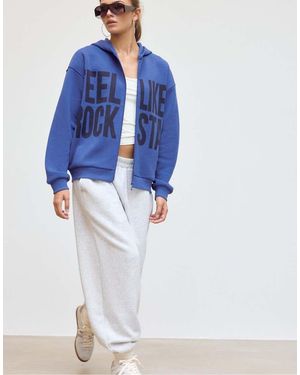 Stradivarius Printed Oversize Hood Sweatshirt - Blue