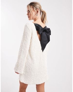 Only Petite Sequin Back Detail Bow Mini Dress - White