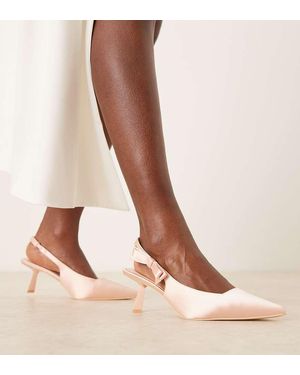 Be Mine Wide Fit Almeria Slingback Heeled Court Shoes With Bow Detail - Brown