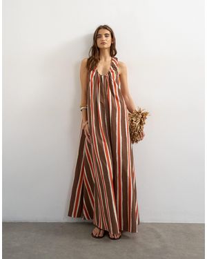 TOPSHOP Cotton Poplin Ruched Neck Maxi Sundress - Brown
