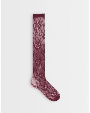 Vero Moda Mi-bas transparents à bord ondulé en bordeaux - Rose