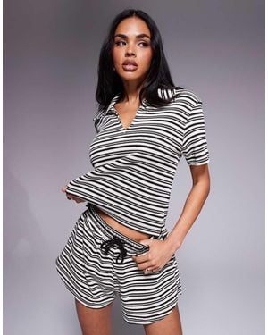 River Island Striped Polo Top Co-ord - Grey