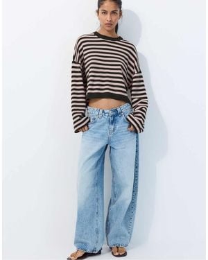 Stradivarius Cropped Gebreide Trui Met Wijde Mouwen - Blauw